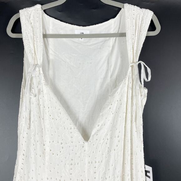 LPA Gabriella Eyelet Maxi Dress Ivory White V-Neck Side Slits Sleeveless Sz M - Picture 6 of 13